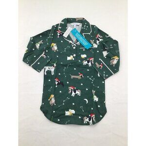 The Company Store Girls Size 5 Long Sleeve Flannel Nightgown Green Christmas Dog